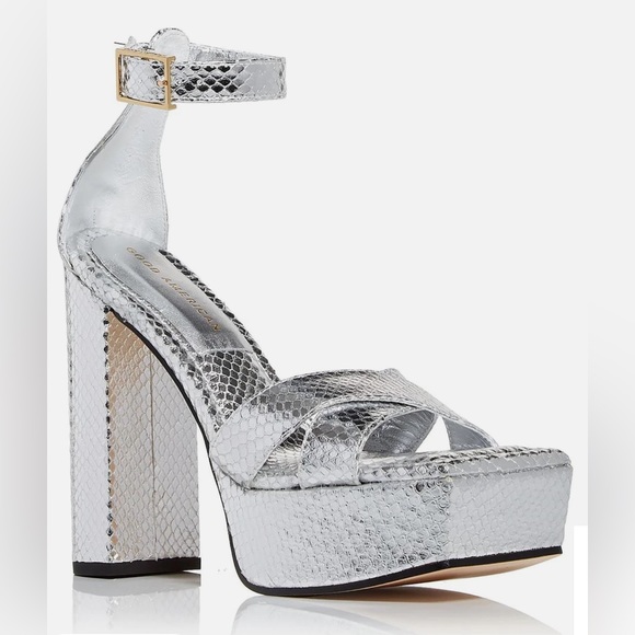 GOOD AMERICAN WOMEN’S SILVER SNAKE PLATFORM SANDALS - Picture 2 of 4